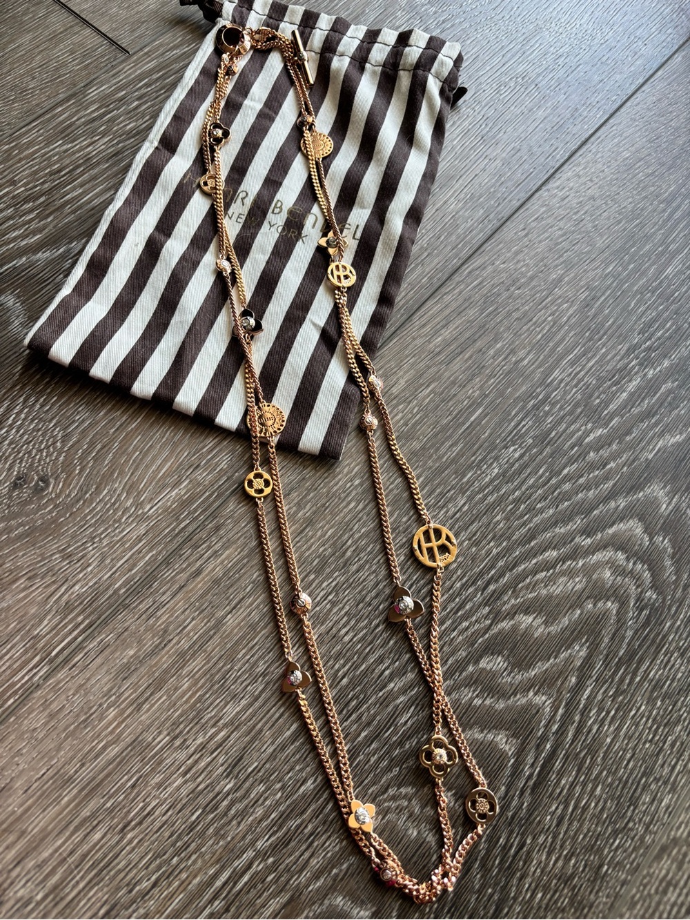henri bendel Rose Gold Layered Coin & Crystal Charm Necklace